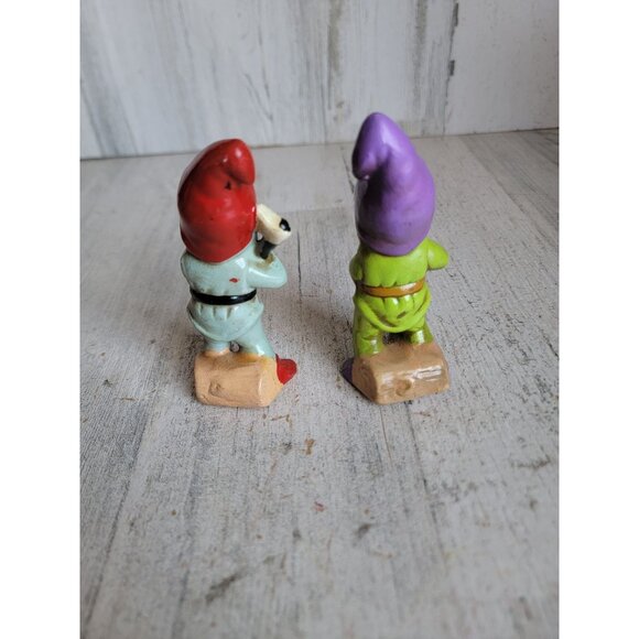 Japan vintage elf gnome figure Xmas set wood chop unique decor - Picture 4 of 5